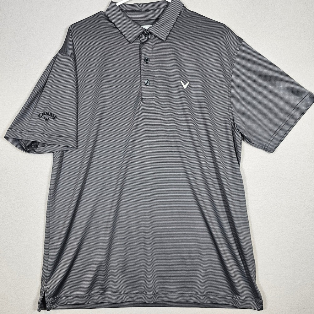 Callaway Mens Large Grey Striped Short Sleeve Golf Polo Shirt Performance Top